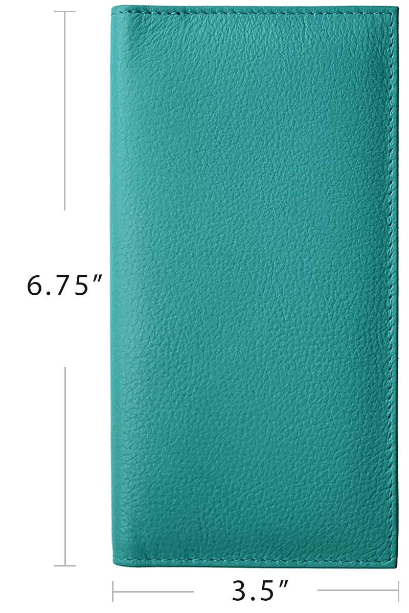 123 Cheap Checks Turquoise Basic Genuine Leather Checkbook Cover For Men & Women - Image 4